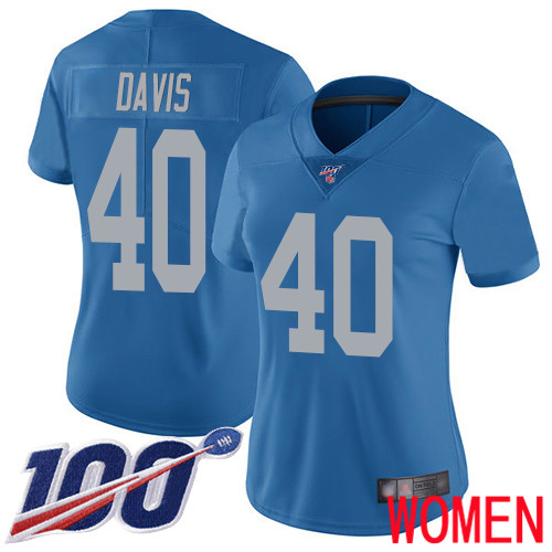 Detroit Lions Limited Blue Women Jarrad Davis Alternate Jersey NFL Football #40 100th Season Vapor Untouchable->women nfl jersey->Women Jersey